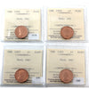 Group Lot of 1963, 1964, 1967 & 1969 Canada 1-cents ICCS Certified PL-66 UHC, Red, 4pcs