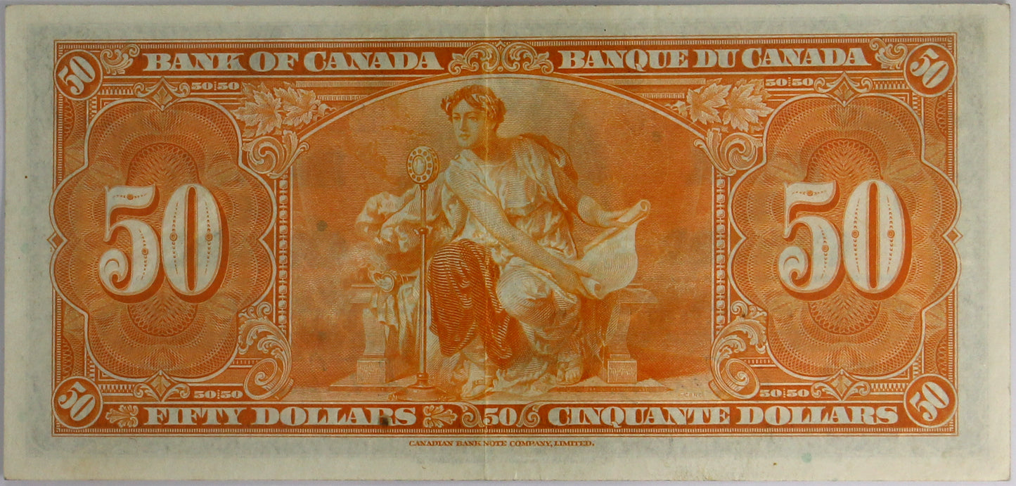 BC-26b 1937 Canada $50 Gordon-Towers, Changeover, B/H BCS Certified EF-45 Original