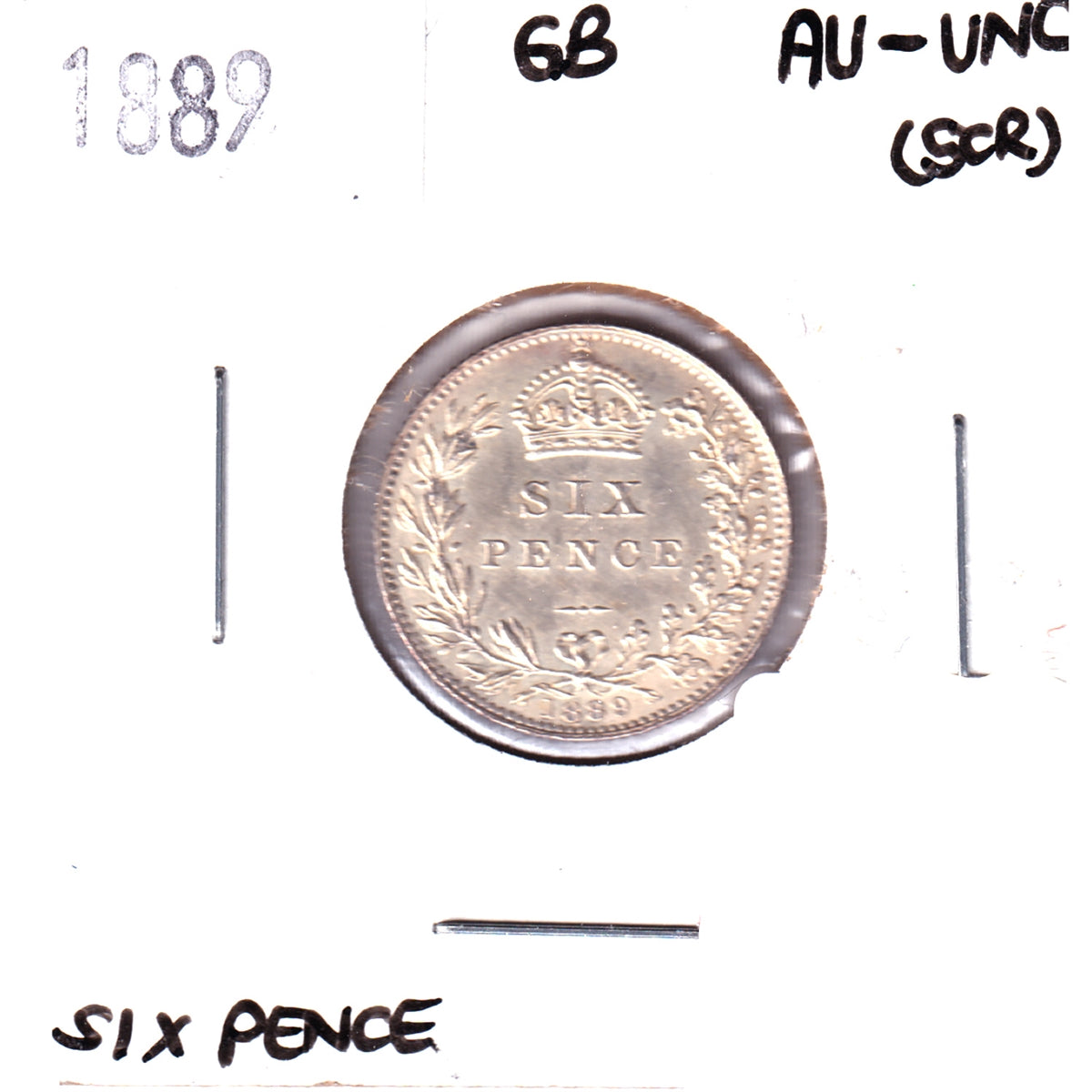 Great Britain 1889 6 Pence AU-UNC (AU-55) Scratched