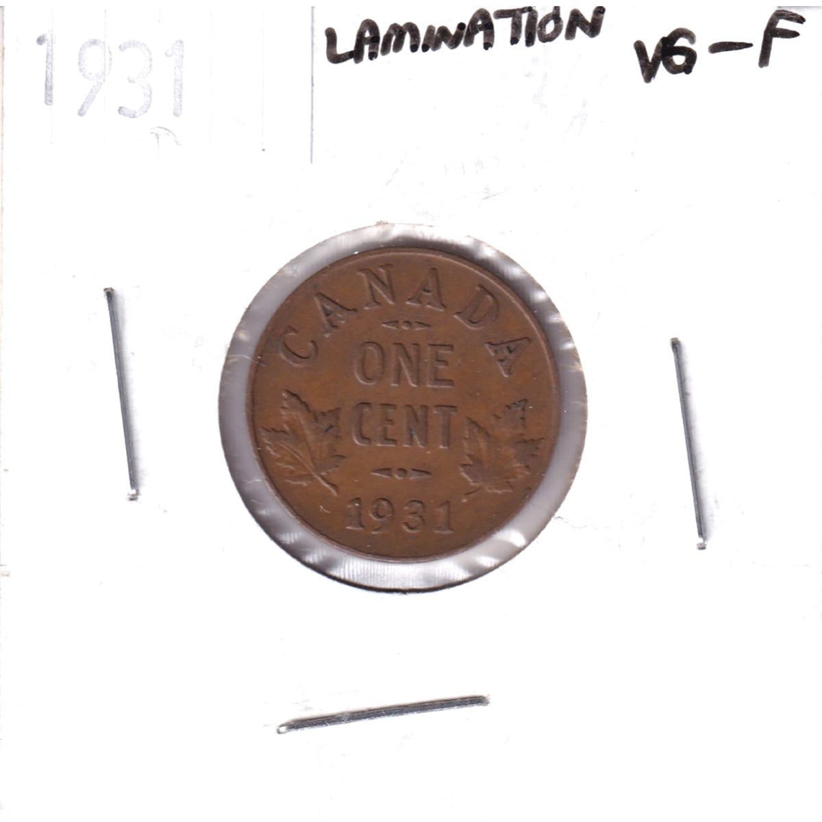 ERROR 1931 Canada 1-cent VG-F (VG-10) Lamination