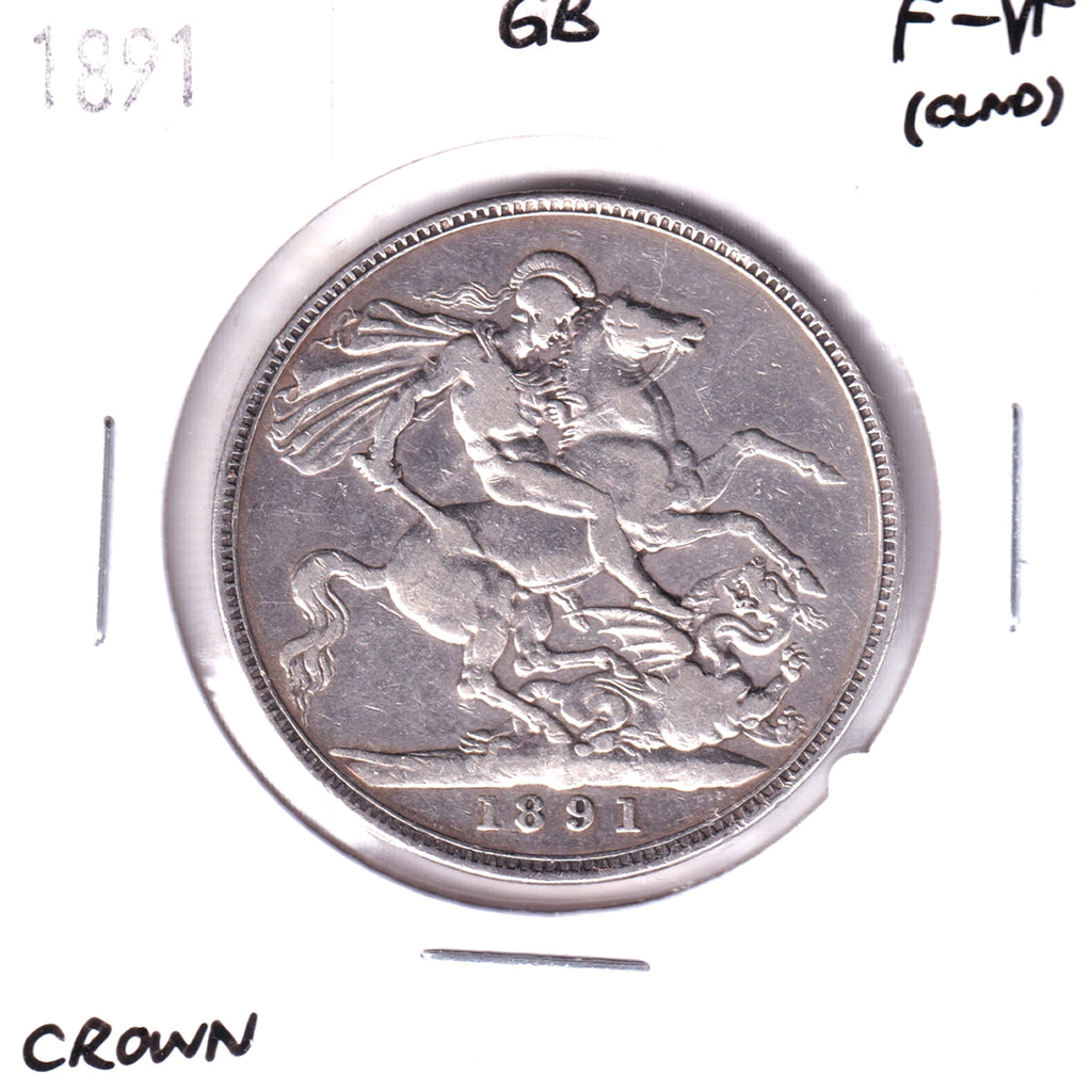 Great Britain 1891 Crown, Sterling Silver, F-VF (F-15) Cleaned