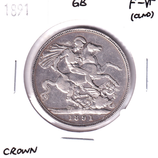 Great Britain 1891 Crown, Sterling Silver, F-VF (F-15) Cleaned