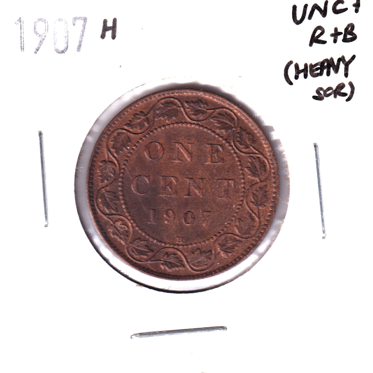 1907H Canada 1-cent UNC+ (MS-62) Red & Brown (Heavily scratched)