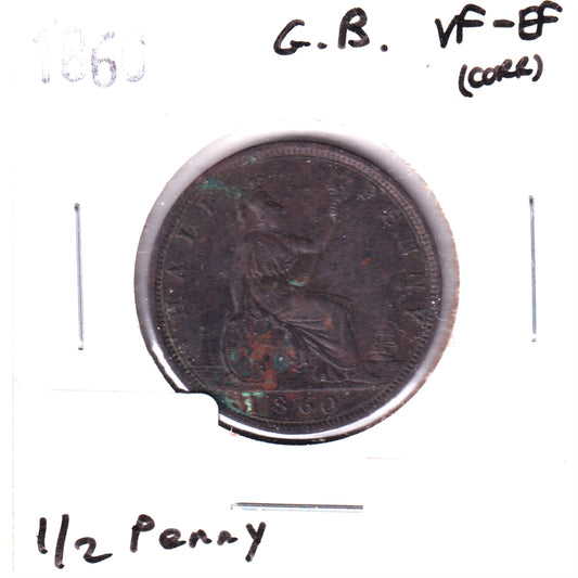 Great Britain 1860 Halfpenny VF-EF (VF-30) Corrosion