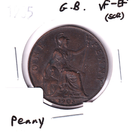 Great Britain 1905 Penny VF-EF (VF-30) Scratched