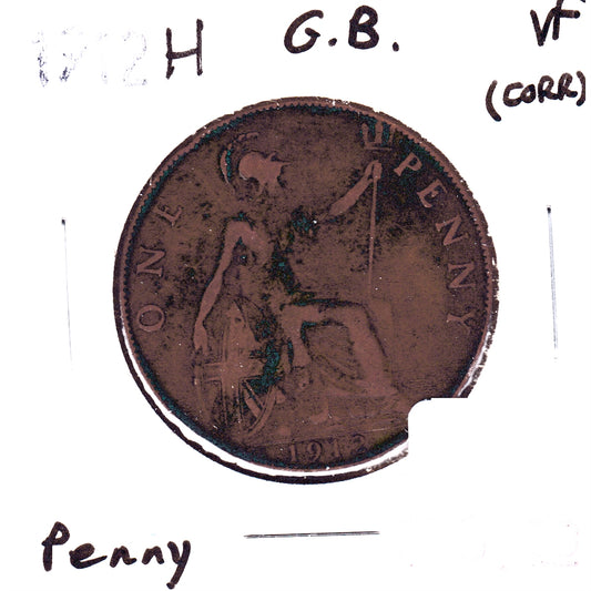 Great Britain 1912H Penny Very Fine (VF-20) Corrosion