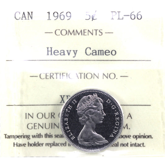 1969 Canada 5-cents ICCS Certified PL-66 Heavy Cameo