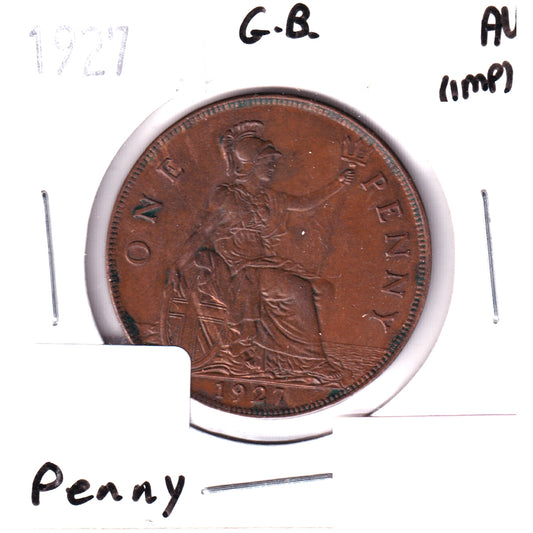 Great Britain 1927 Penny Almost Uncirculated (AU-50) Impaired