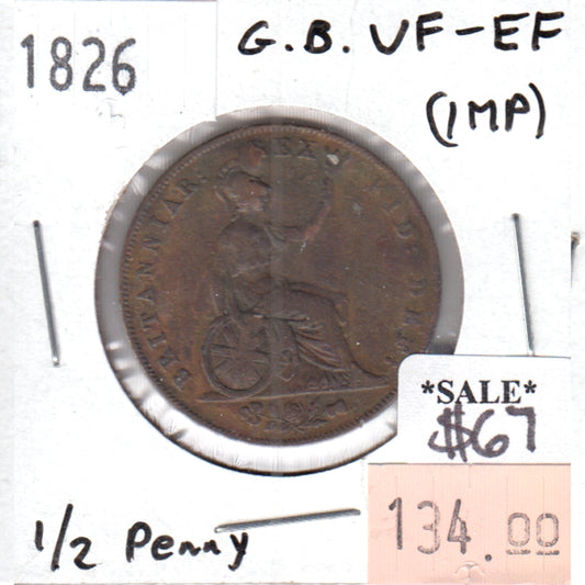 Great Britain 1826 1/2 Penny VF-EF (VF-30) impaired