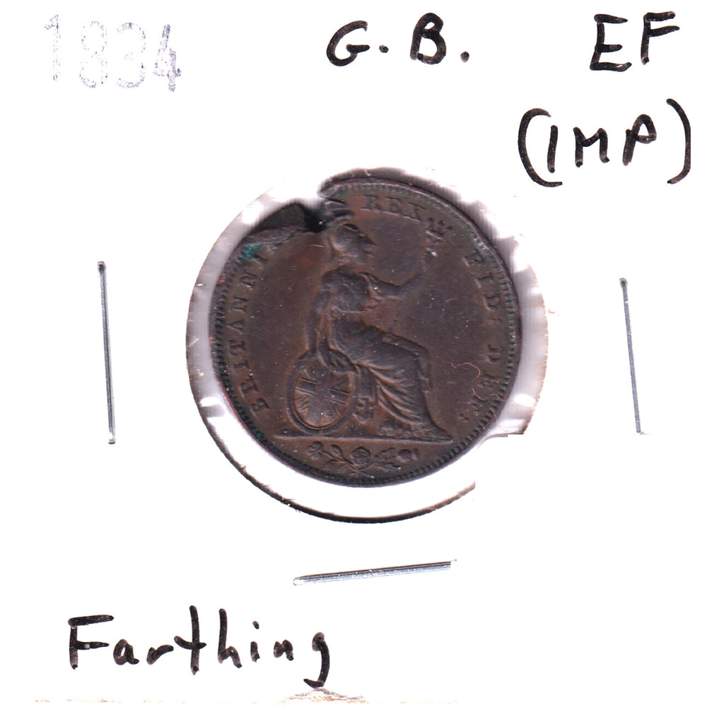 Great Britain 1834 Farthing Extra Fine (EF-40) Impaired