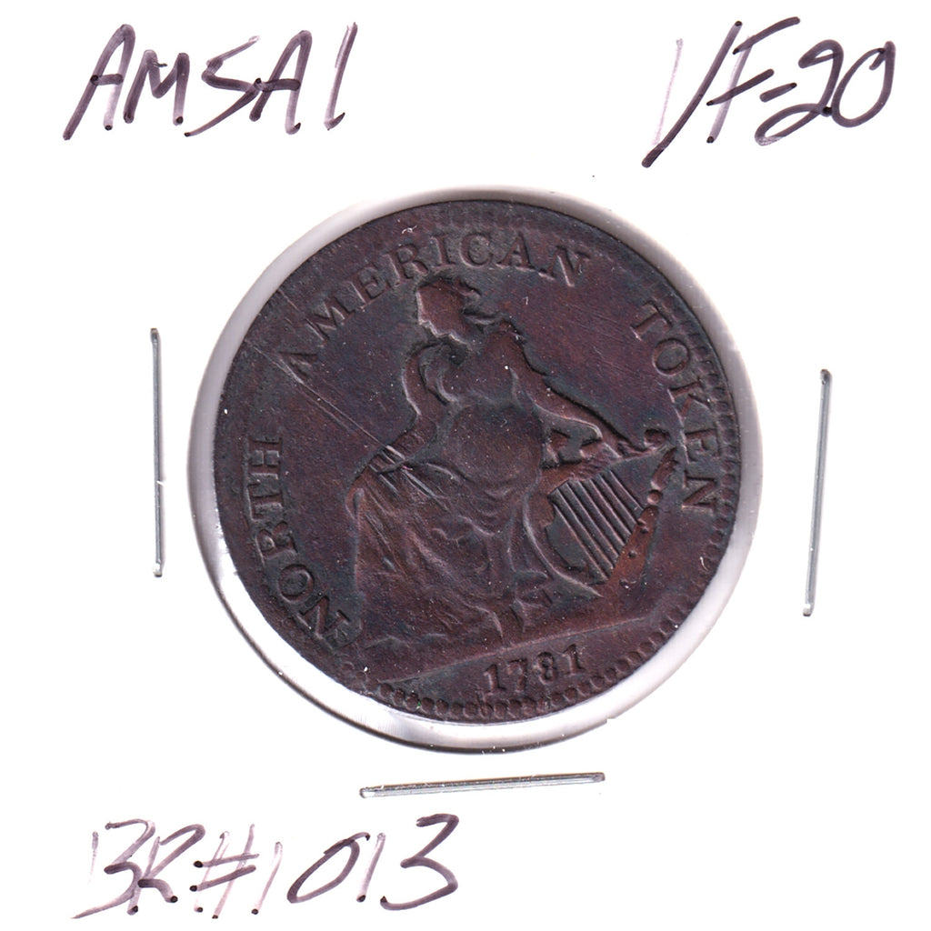 AM-5A1 1781-dated North American Copper Token (Circa 1825) Very Fine (VF-20)