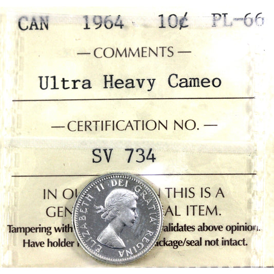 1964 Canada 10-cents ICCS Certified PL-66 Ultra Heavy Cameo