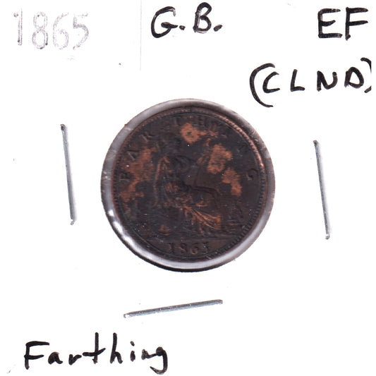 Great Britain 1865 Farthing Extra Fine (EF-40) Cleaned