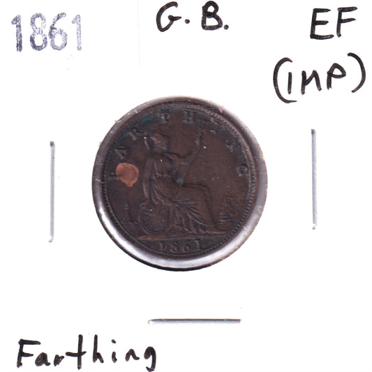 Great Britain 1861 Farthing Extra Fine (EF-40) Impaired