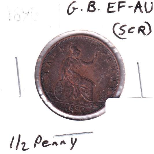 Great Britain 1890 1/2 Penny EF-AU (EF-45) Scratched