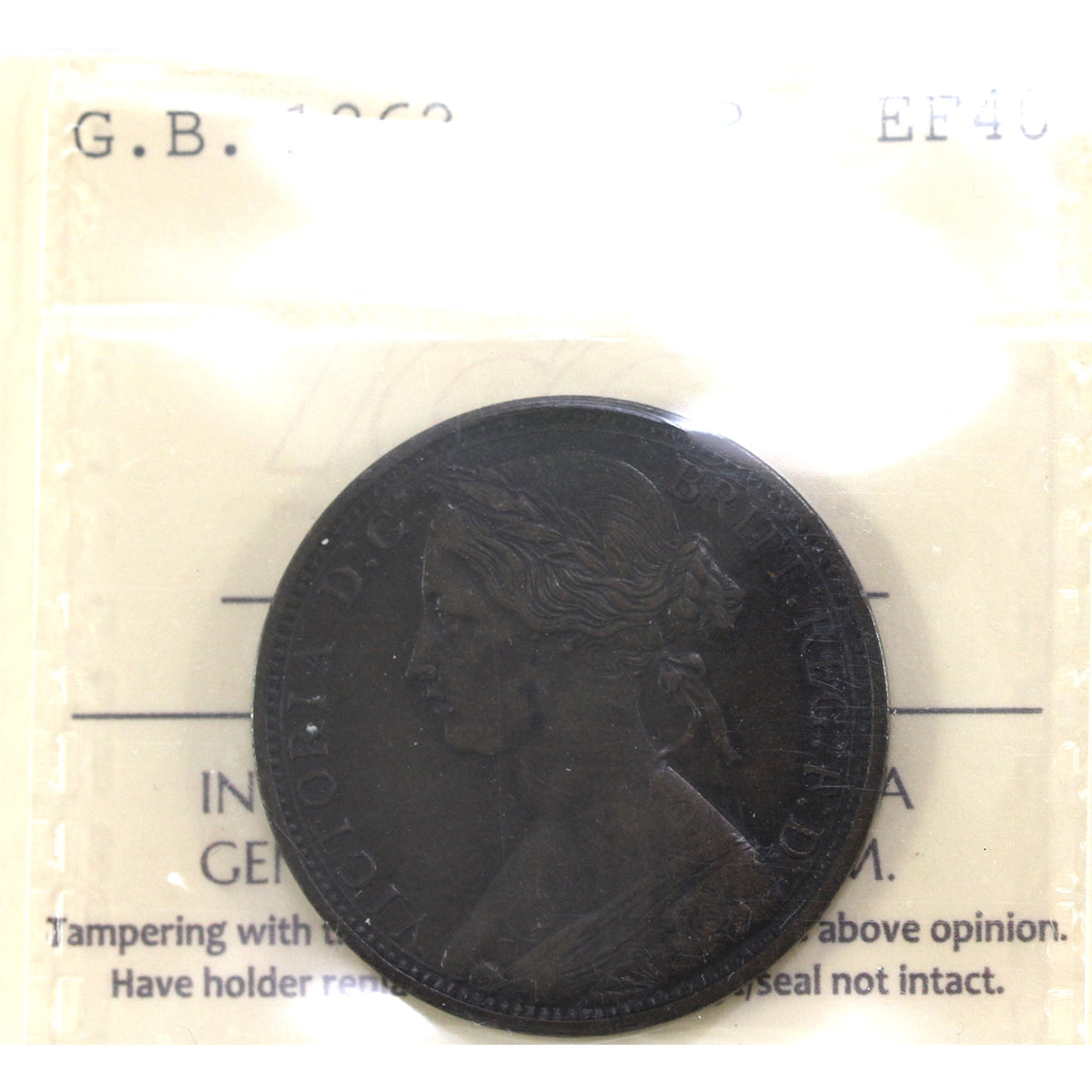 Great Britain 1862 Penny ICCS Certified EF-40