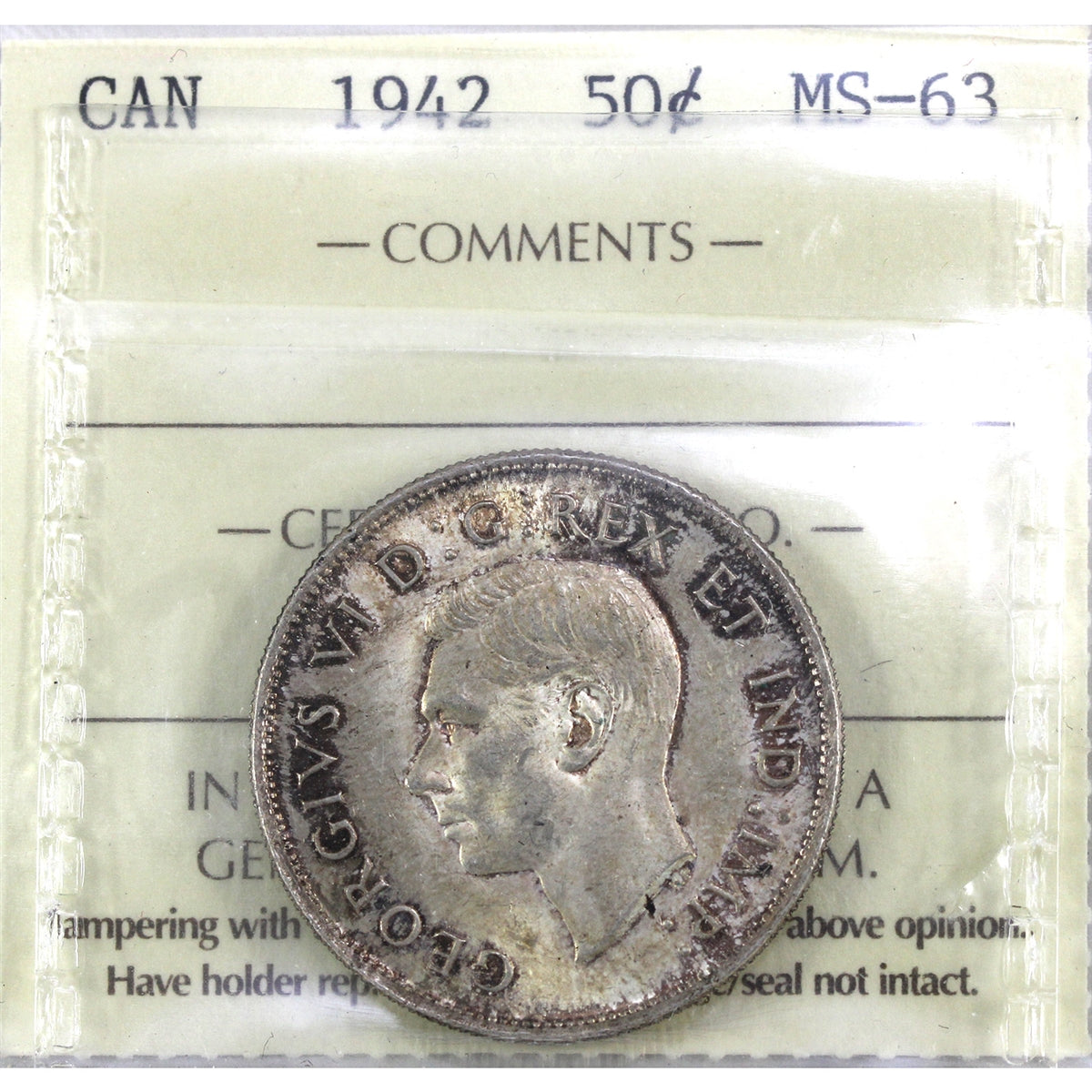 1942 Canada 50-cents ICCS Certified MS-63