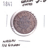 German States 1841 Nassau 1/2 Gulden VF-EF (VF-30)