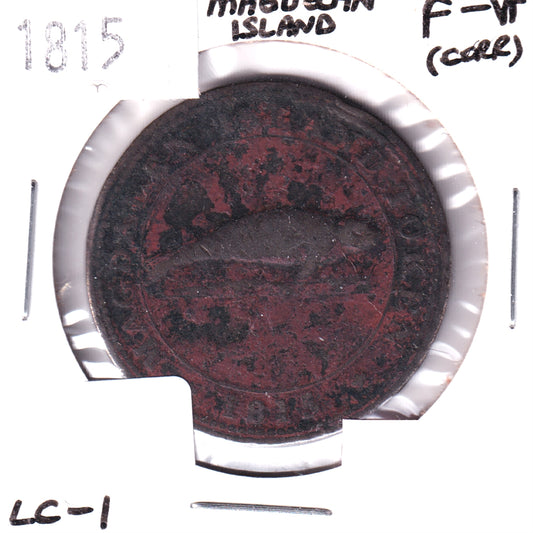 LC-1 1815 Lower Canada Magdalen Island Penny Token F-VF (F-15) Corrosion