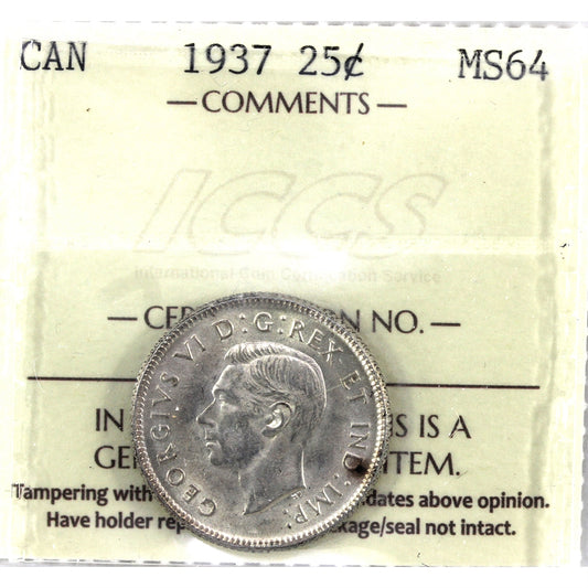 1937 Canada 25-cents ICCS Certified MS-64