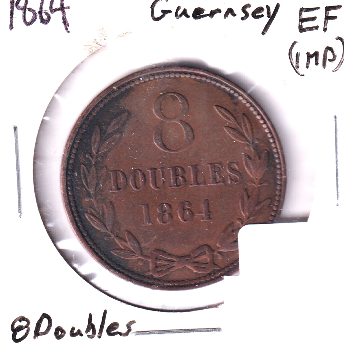 Guernsey 1864 8 Doubles Extra Fine (EF-40) Impaired