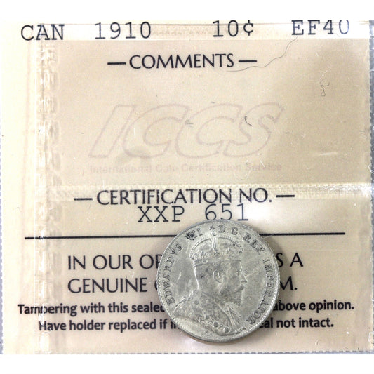 1910 Canada 10-cents ICCS Certified EF-40