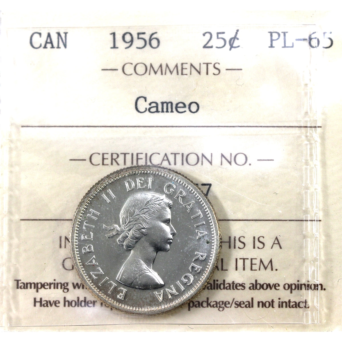 1956 Canada 25-cents ICCS Certified PL-65 Cameo