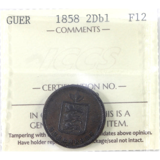 Guernsey 1858 2 Doubles ICCS Certified F-12