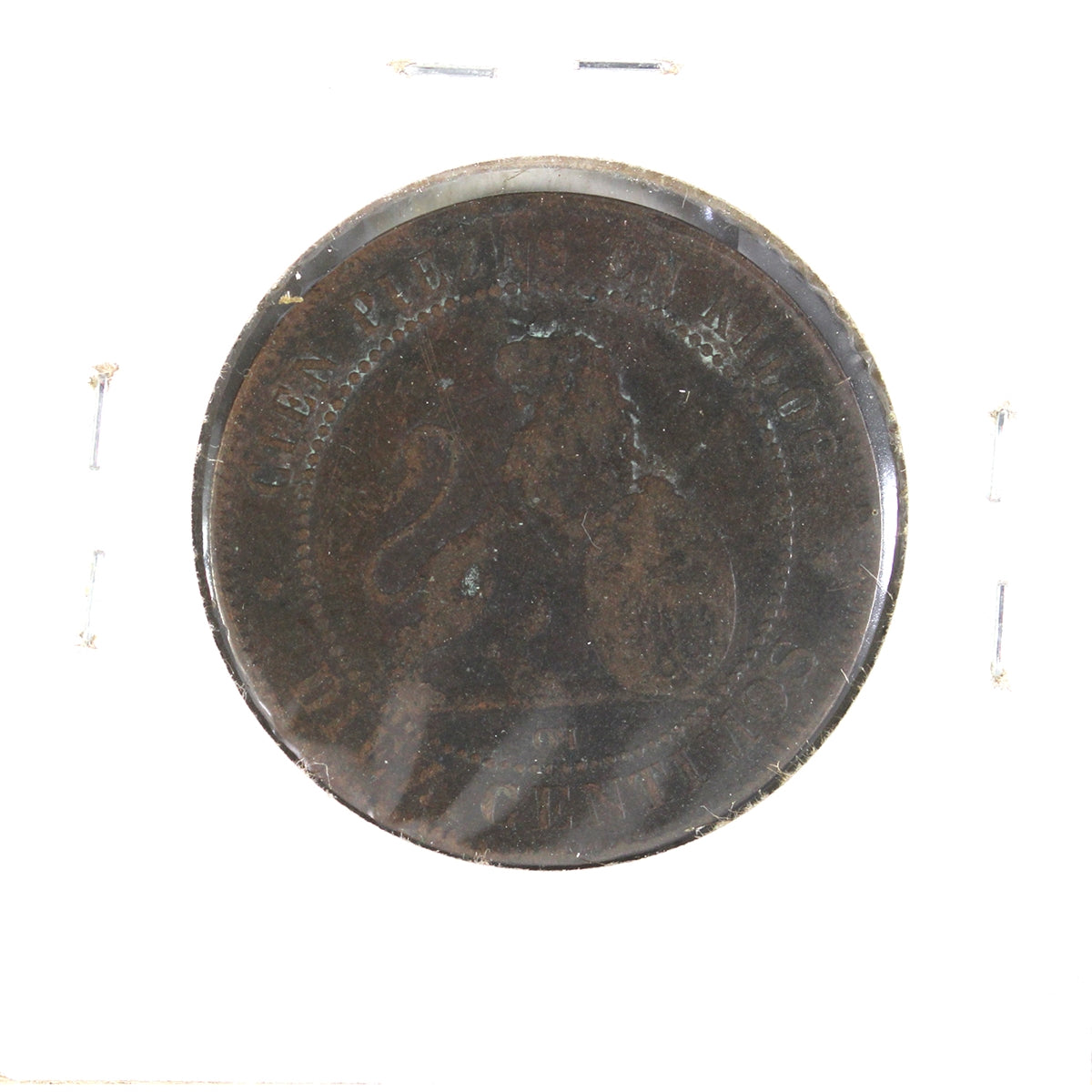 Spain 1870OM 10 Centimos VF-EF (VF-30) Scratched