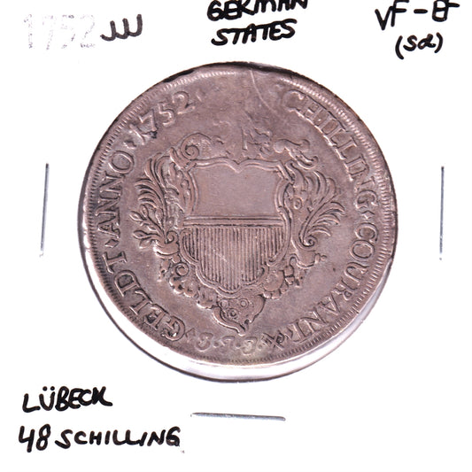 German States 1752JJJ Lubeck 48 Schilling VF-EF (VF-30) Scratched