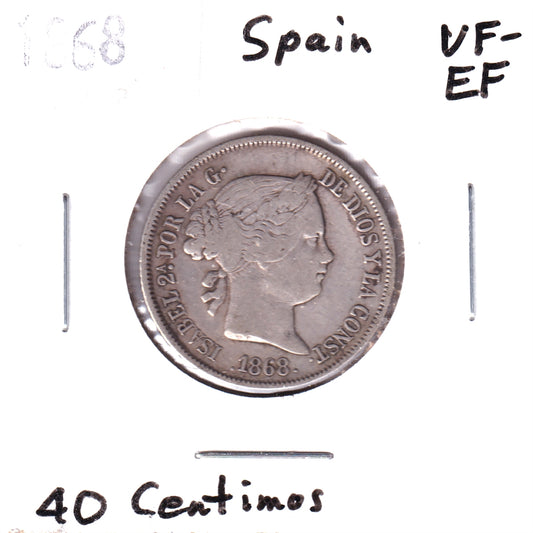 Spain 1868 40 Centimos VF-EF (VF-30)