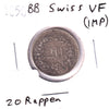 Switzerland 1850BB 20 Rappen Very Fine (VF-20) Impaired