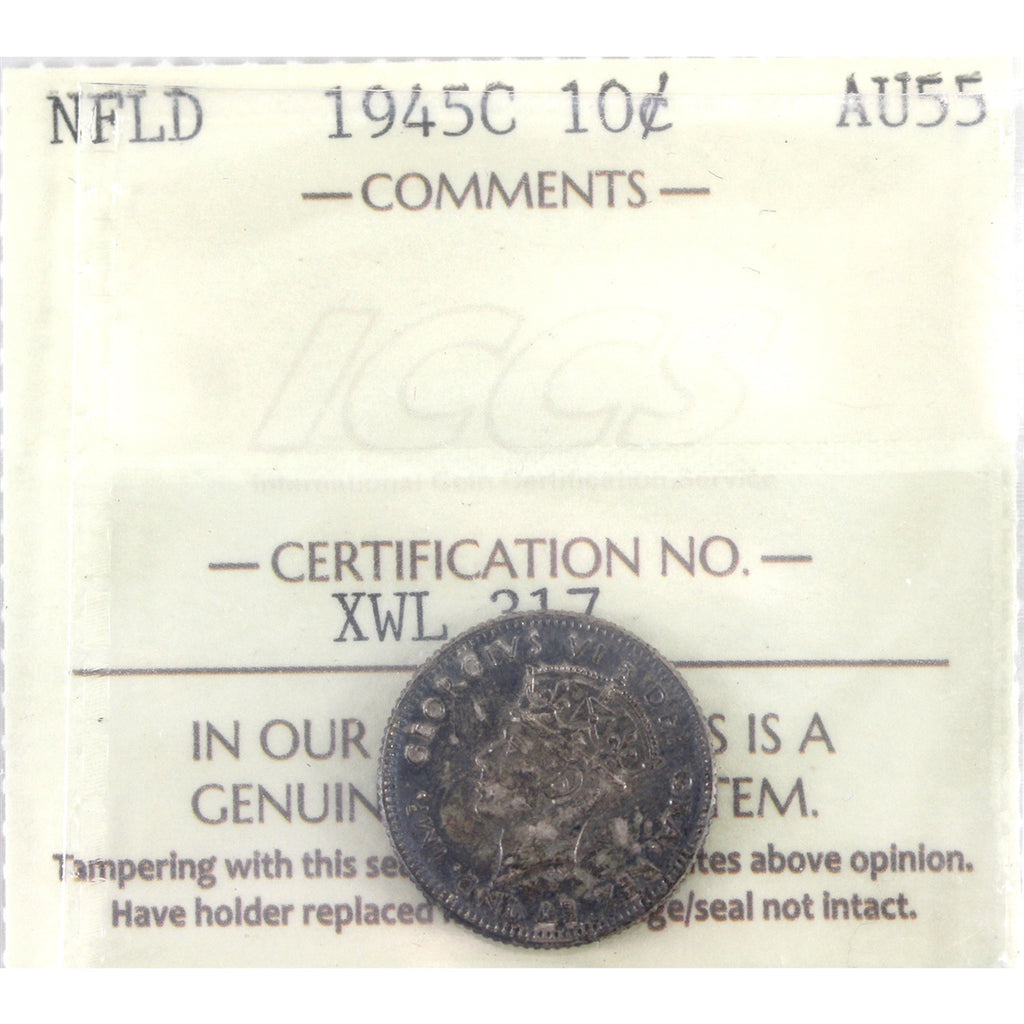 1945C Newfoundland 10-cents ICCS Certified AU-55