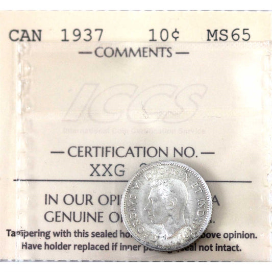 1937 Canada 10-cents ICCS Certified MS-65