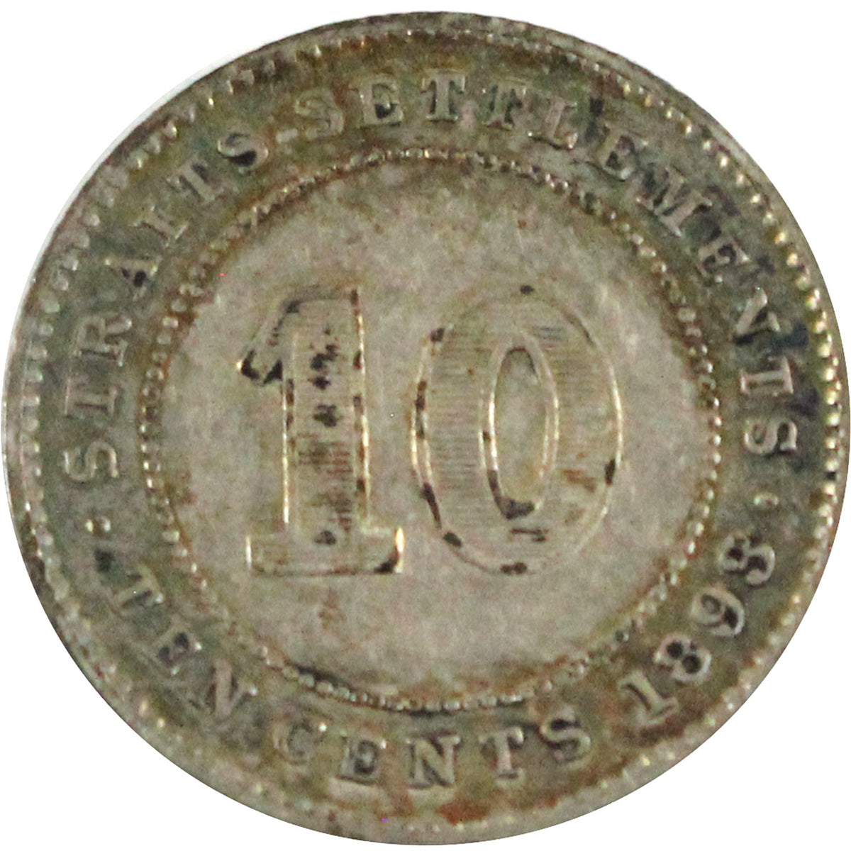 Straits Settlements 1893 Victoria 10-Cents Extra Fine (EF-40)