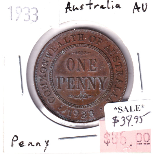 Australia 1933 Penny Almost Uncirculated (AU-50)