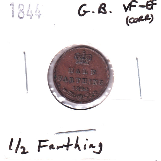 Great Britain 1844 1/2 Farthing VF-EF (VF-30) Corrosion