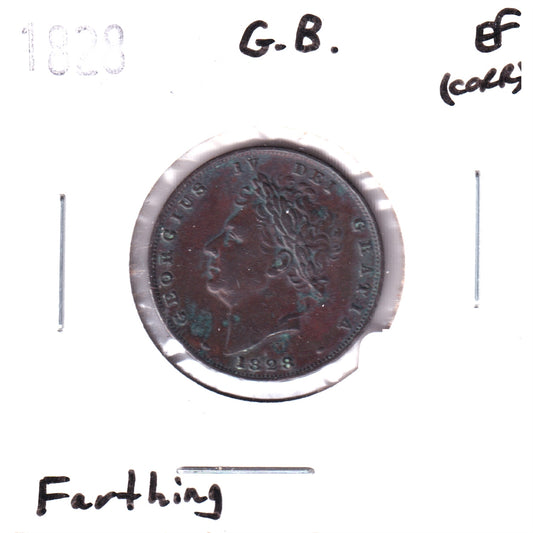 Great Britain 1828 Farthing Extra Fine (EF-40) Corrosion