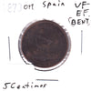 Spain 1870OM 5 Centimos VF-EF (VF-30) Bent