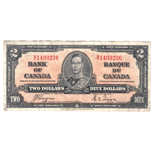 BC-22c 1937 Canada $2 Coyne-Towers, F-VF (Impaired)