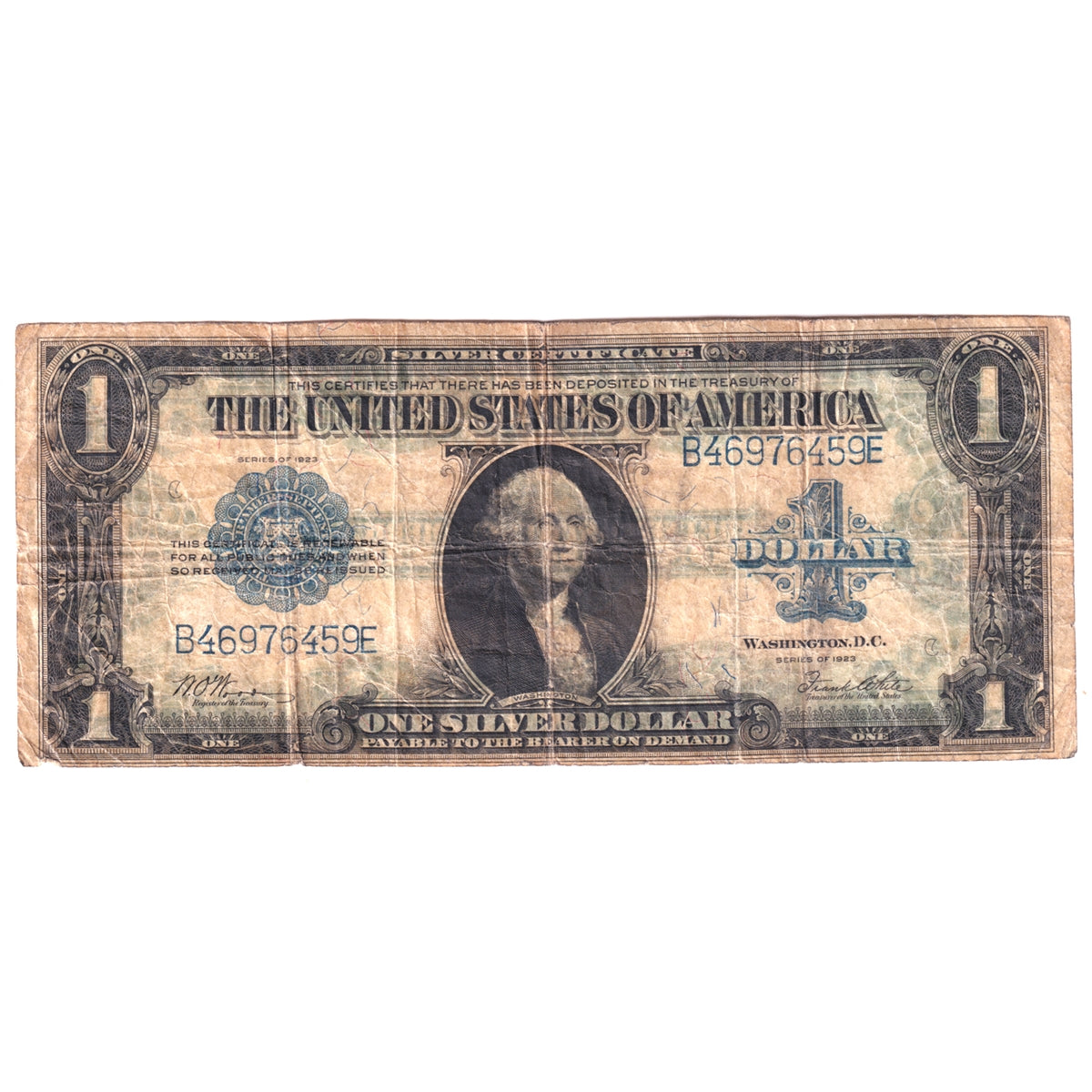 USA 1923 $1 Note, FR#238, Silver Certificate, Woods-White, Fine (F-12) Damaged