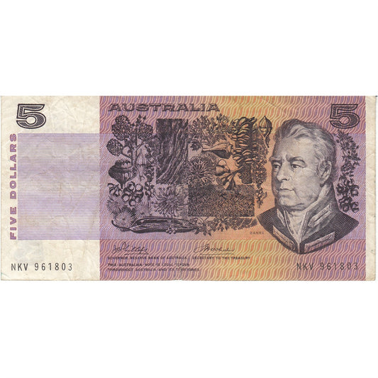 Australia Note 1974 5 Dollars, VF (tear)