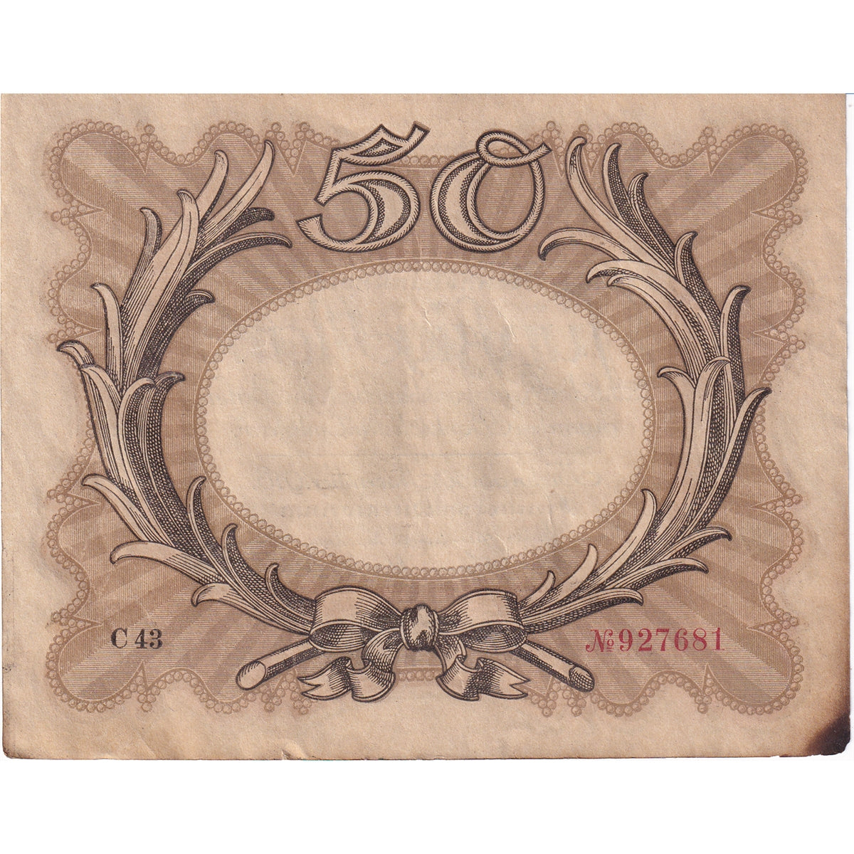 Germany Note 1918 50 Mark, AU (dam'g)