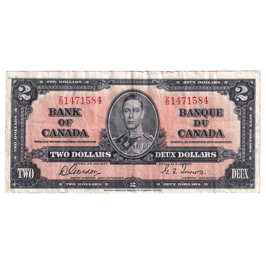 BC-22b 1937 Canada $2 Gordon-Towers, VF (Tears, stains, or impaired)