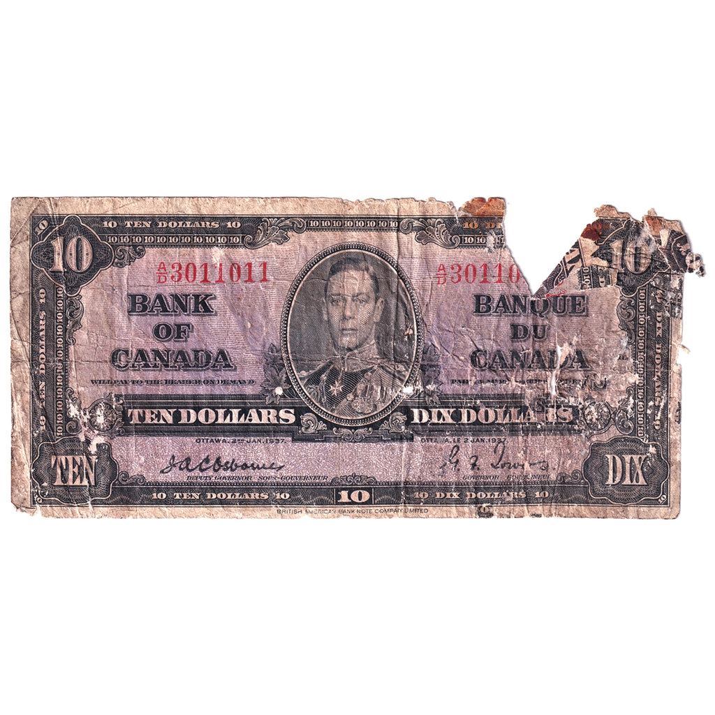 BC-24a 1937 Canada $10 Osborne-Towers, A/D, Circ