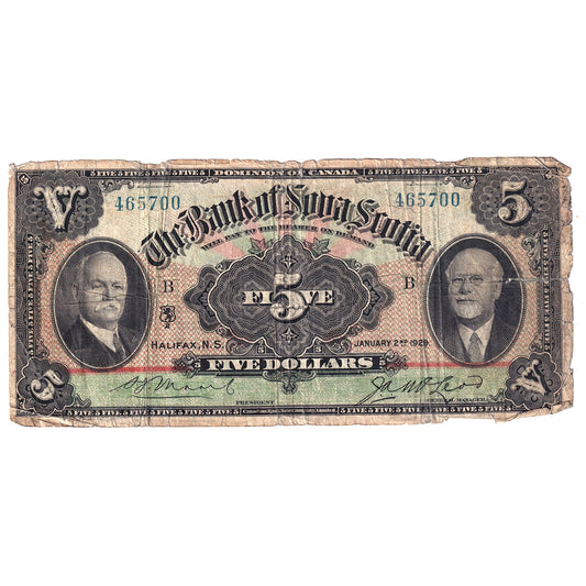 550-34-02 1929 Bank of Nova Scotia $5 Moore-McLeod, Type 1, VG-F (Damaged)