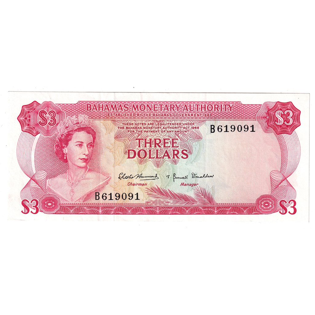 Bahamas Note, 1968 3 Dollars, Pick #28a, EF