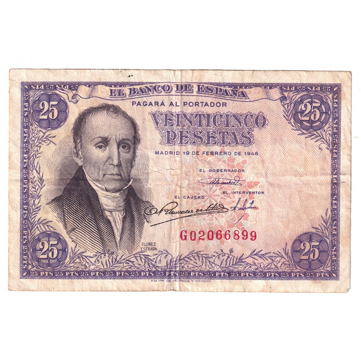 Spain Note, 1946 25 Pesetas, Pick #130a, EF