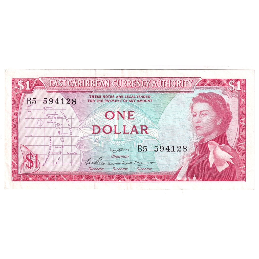 East Caribbean States Note, 1965 1 Dollar, Signature 2, Pick #13a, EF-AU