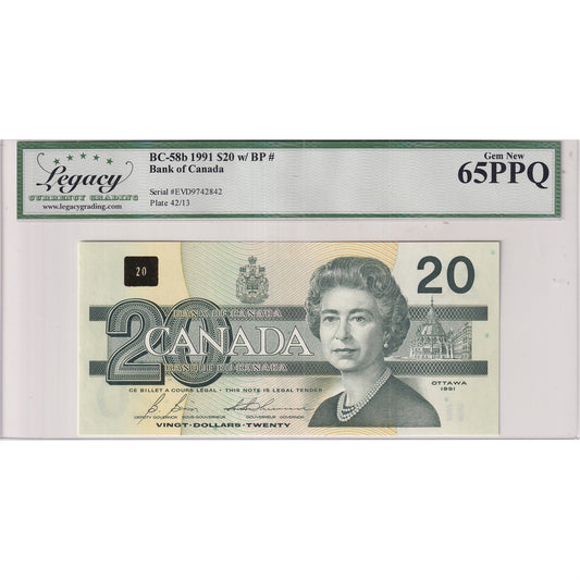 BC-58b 1991 Canada $20 Bonin-Thiessen, EVD with BPN, Legacy Certified GUNC-65 PPQ